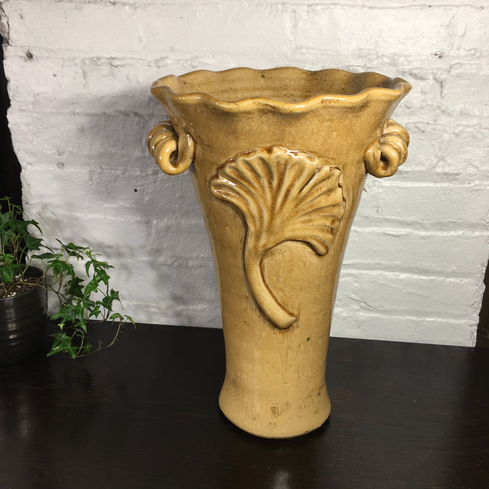 Vintage Ceramic Tall Floor Vase Yellow Terracotta Glazed Vase Etsy