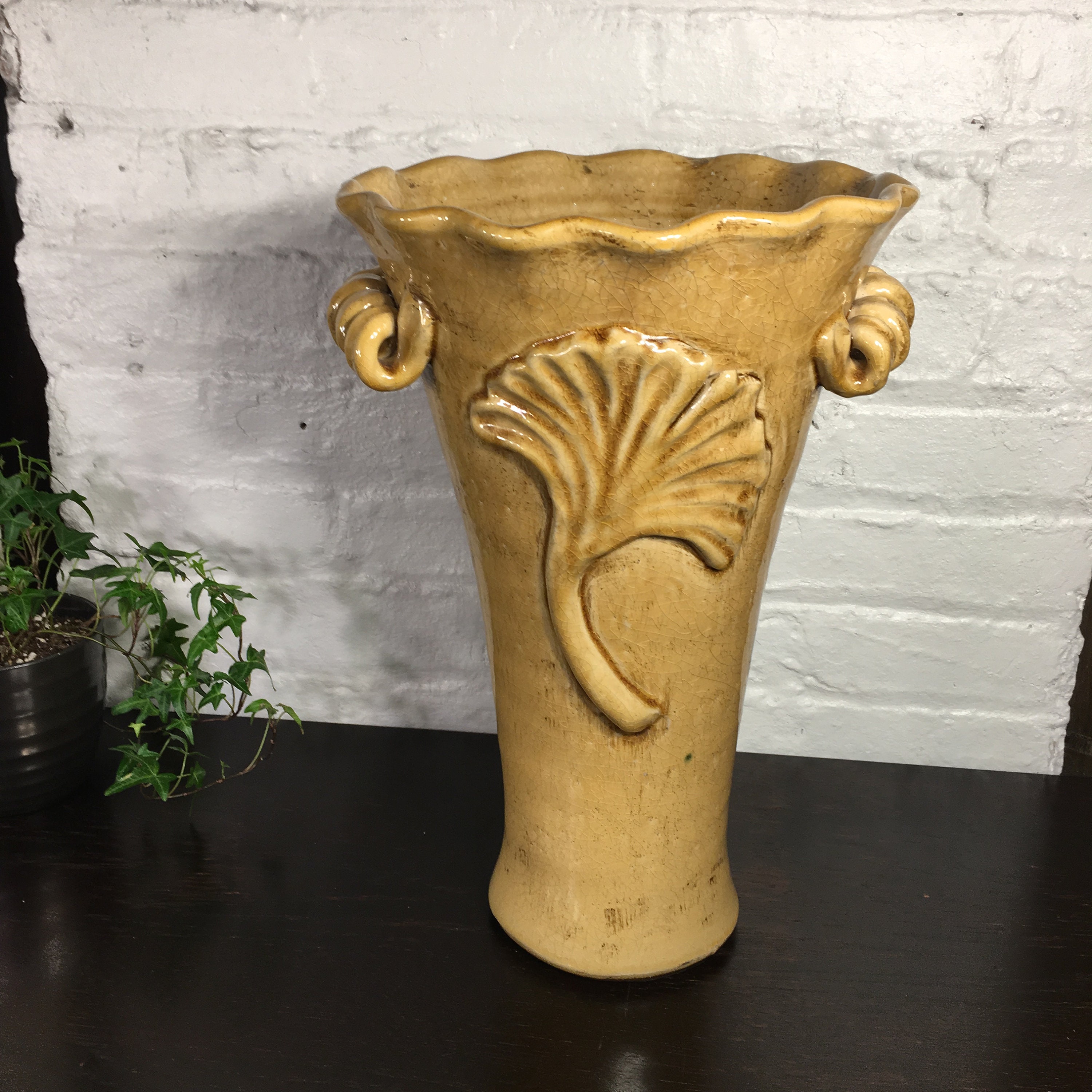 Vintage Floor Vase Ceramic Tall Vase Floor Pottery Yellow Etsy