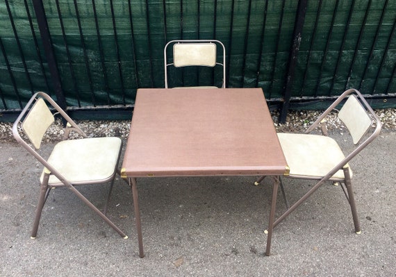 Vintage Samsonite Card Folding Table Vinyl Top Vintage Samsonite Card Folding Table, Samsonite Round Card Table And Chairs
