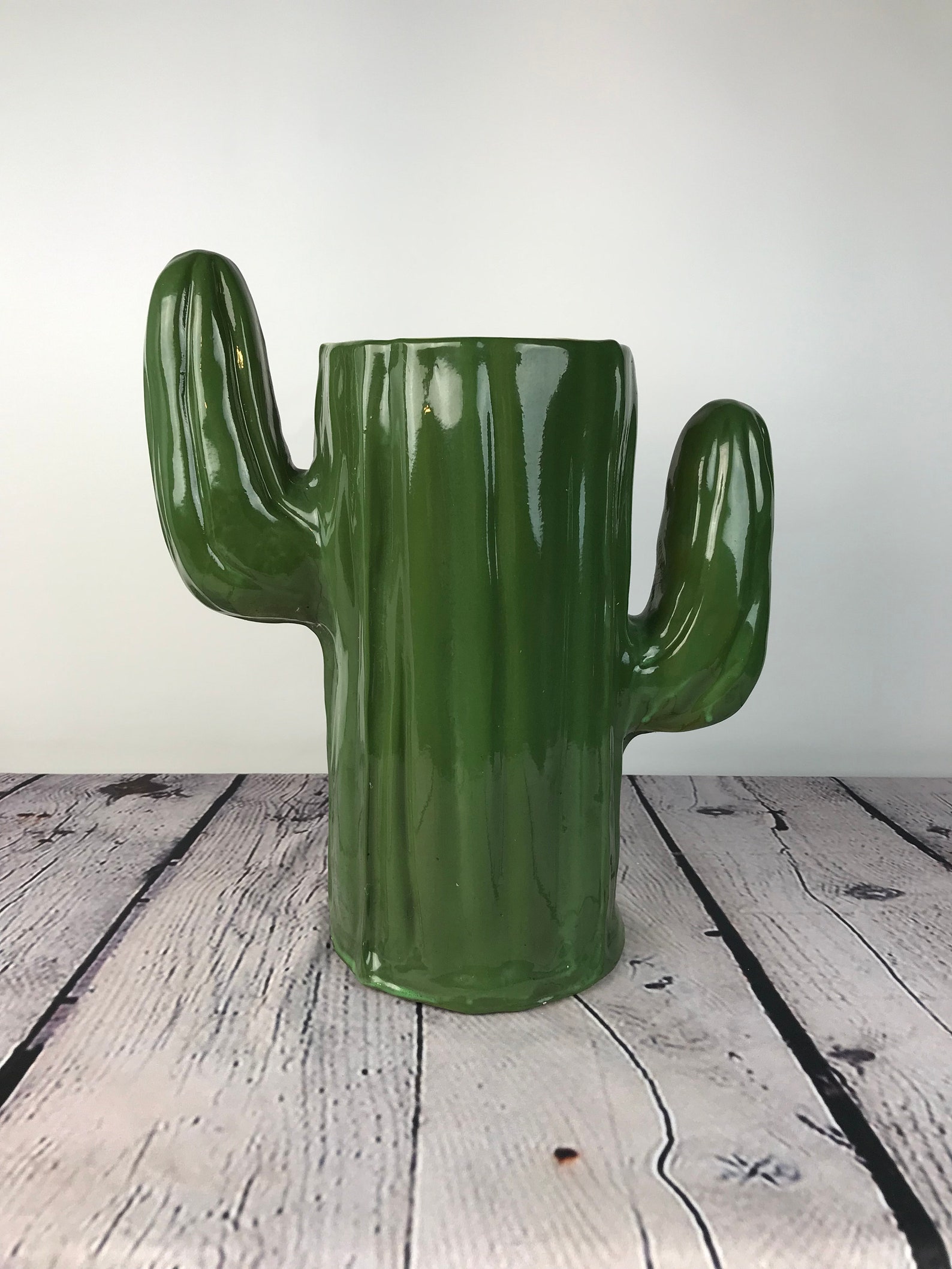 Vintage Cactus Shaped Planter Or Floor Vase MCM Tall Green Etsy
