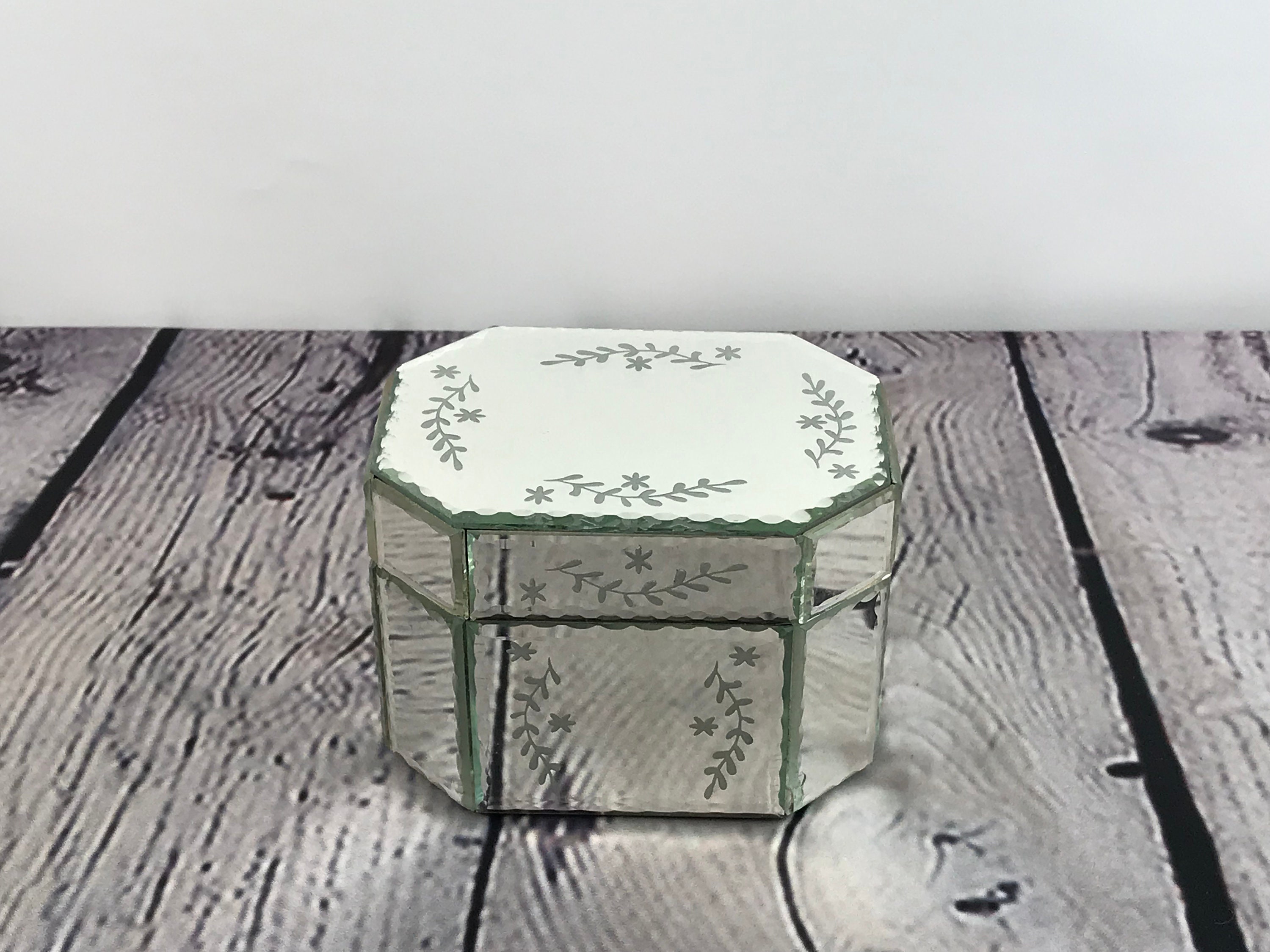 Vintage Mirrored Jewelry Box Floral Mirrored Exterior Trinket Etsy