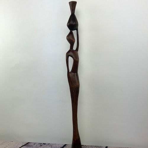 Modern African Statues, Tall shops Wooden African Woman Sculpture Set 3, African Tribal Man Hand Painted, Atomchicago