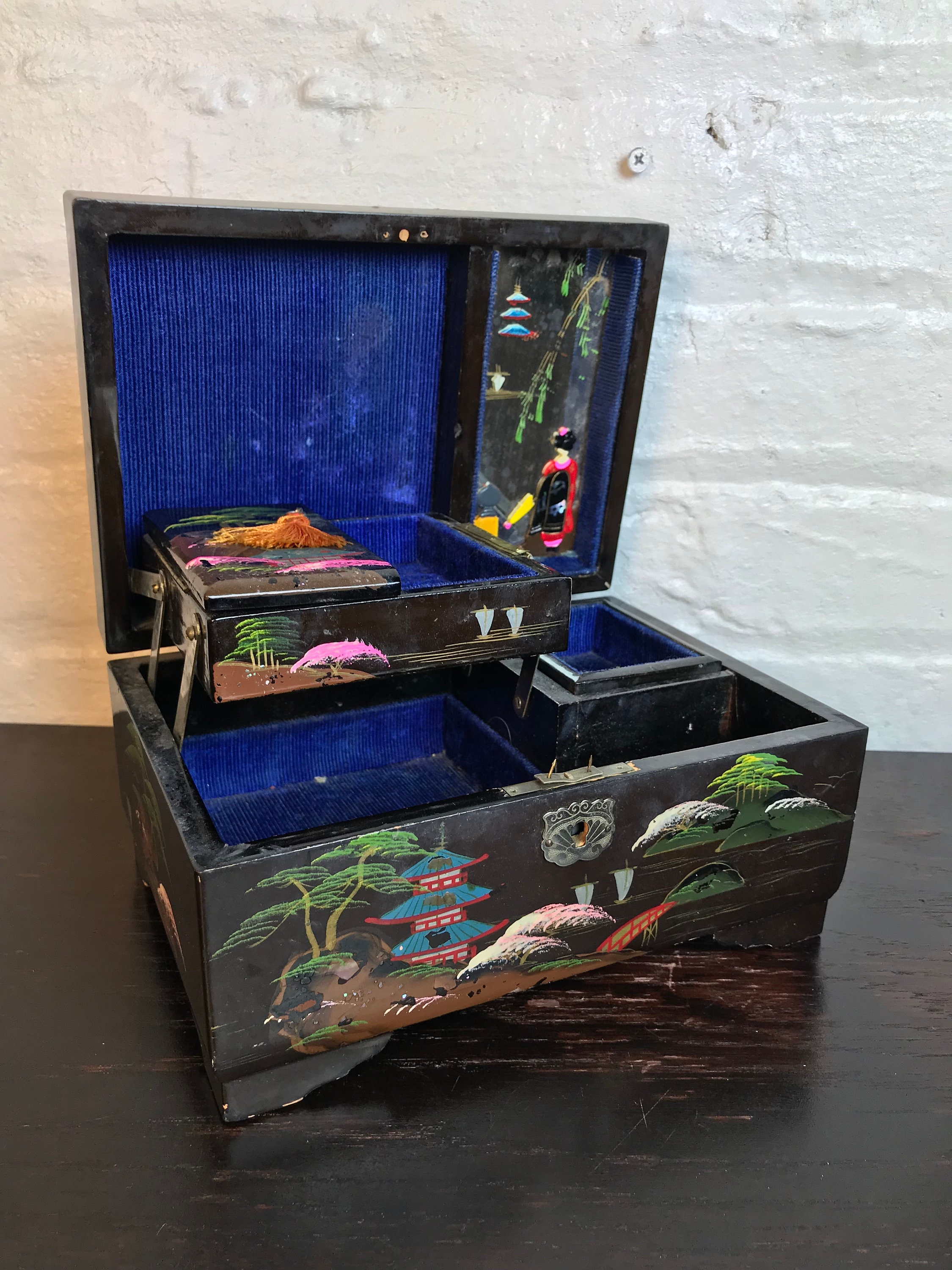 Vintage Japanese Jewelry Box Geisha Jewelry Box Hand Painted Etsy