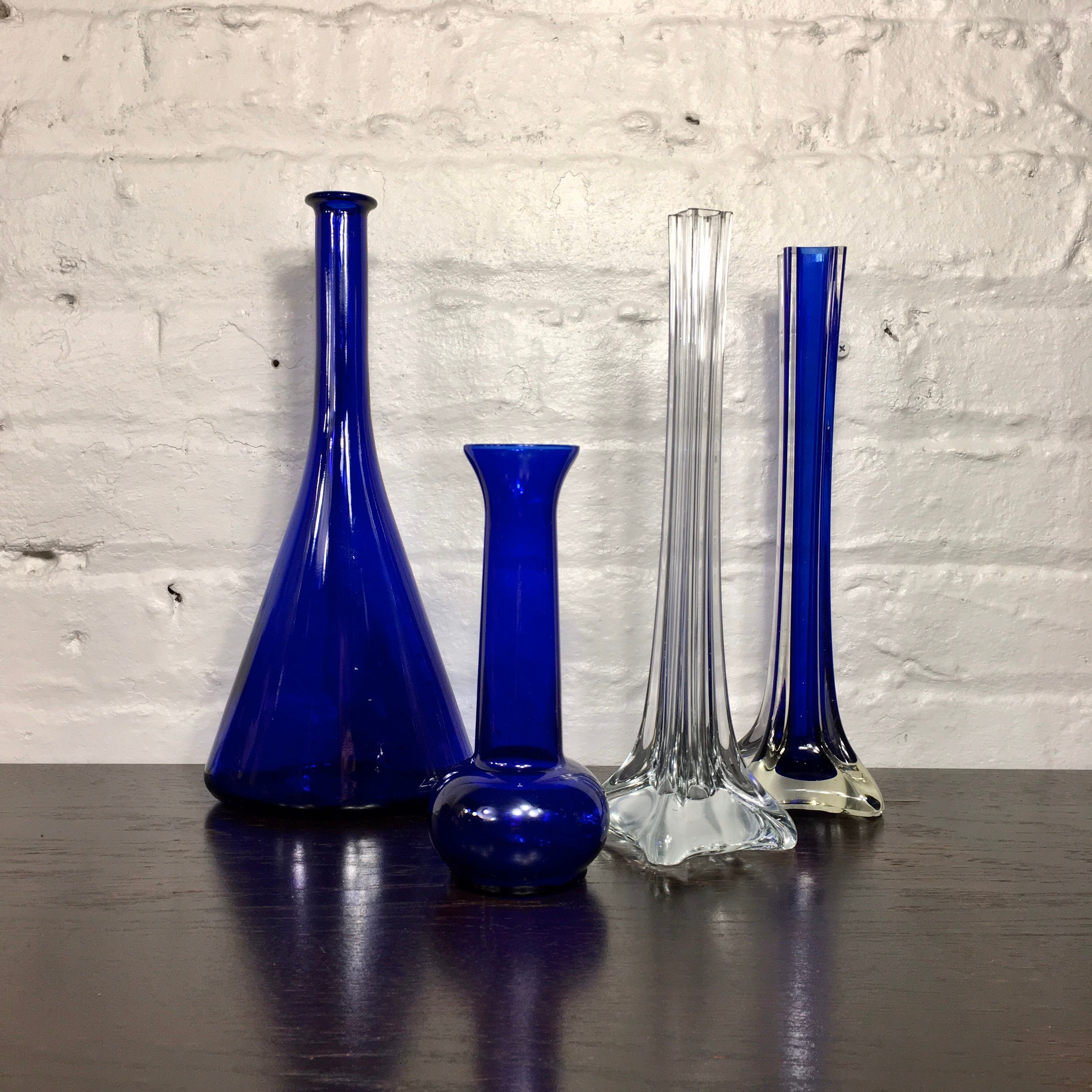 Two Thin Square Vases Cobalt Blue Glass Fluted Base Vase Etsy