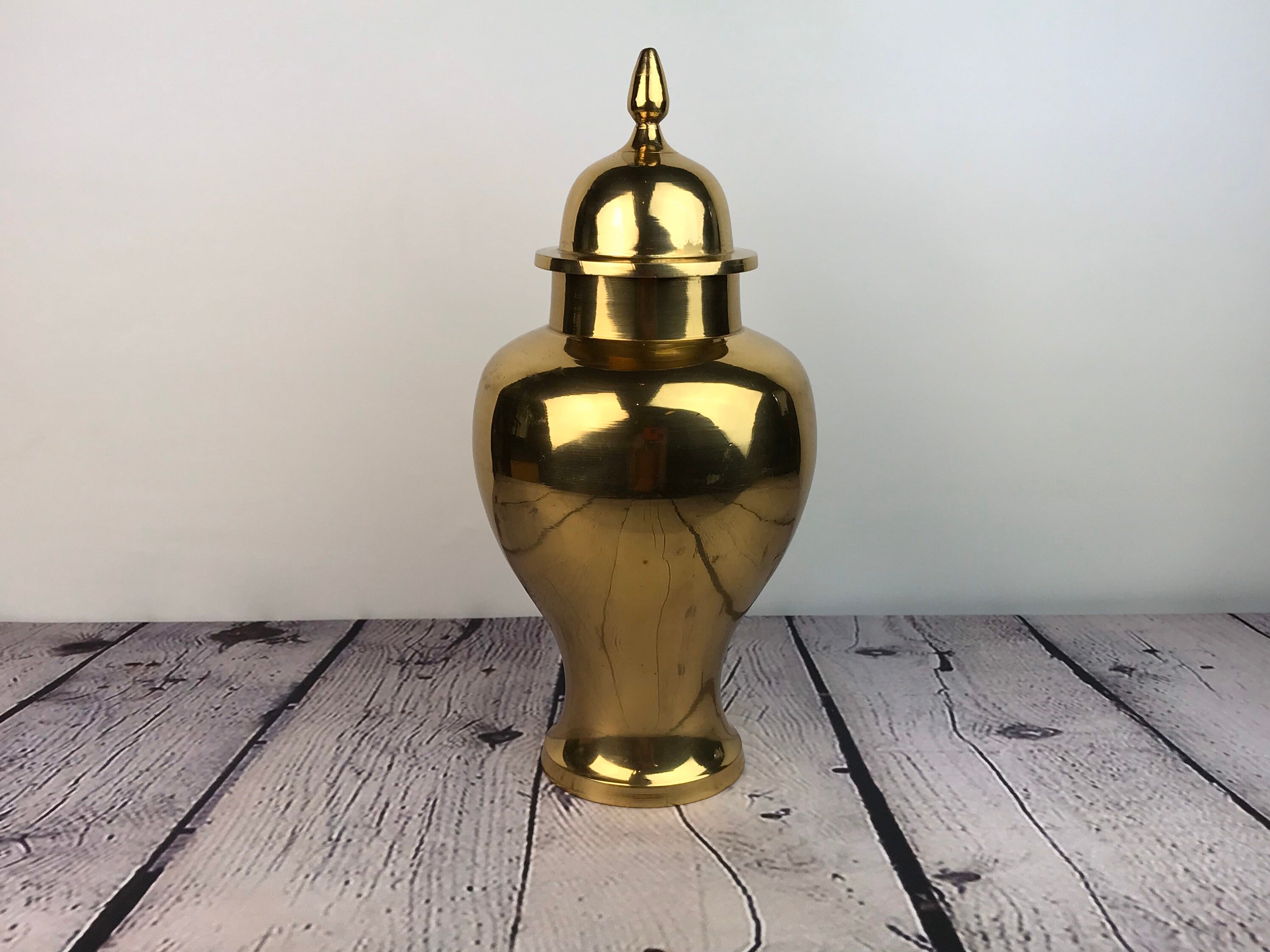 Large Brass Urn Vase With Lid Vintage Brass Jar With Lid Etsy