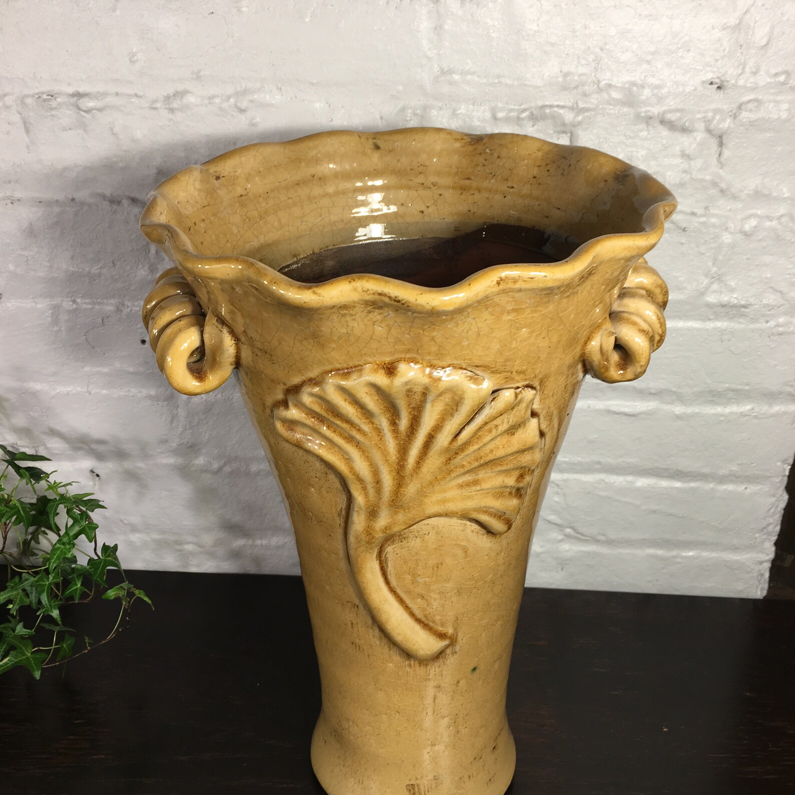Vintage Ceramic Tall Floor Vase Yellow Terracotta Glazed Vase Etsy