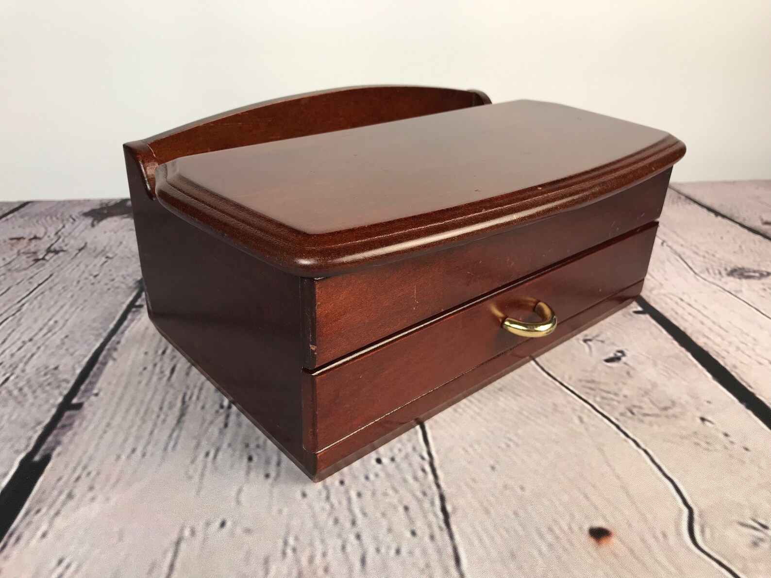 Vintage Wooden Jewelry Box With Drawer Mens Jewelry Organizer Etsy