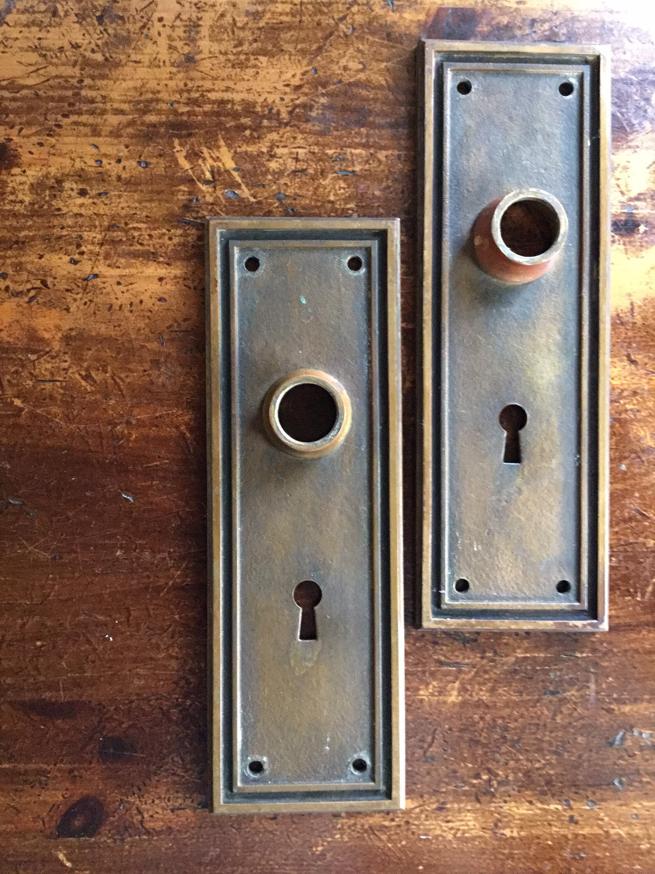 2 Brass Door Plates Keyhole Brass Doorplates Vintage Door Etsy