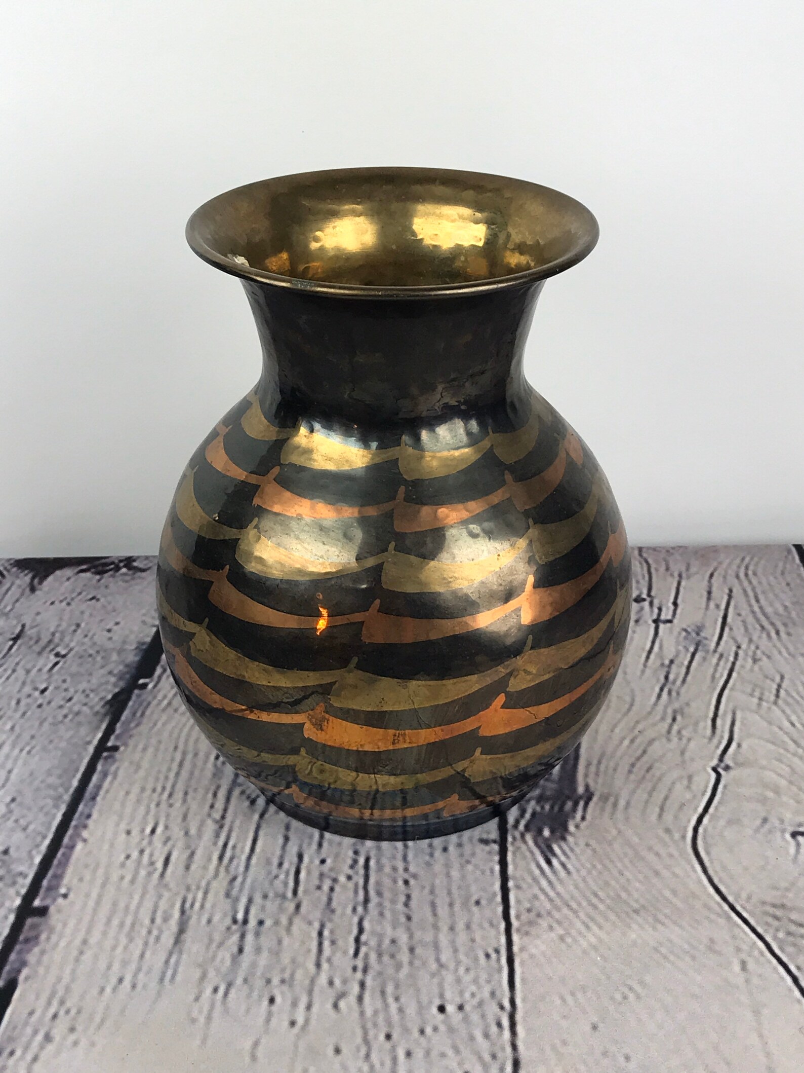 Black Gold Vase Round Metal Vase Atomchicago Etsy