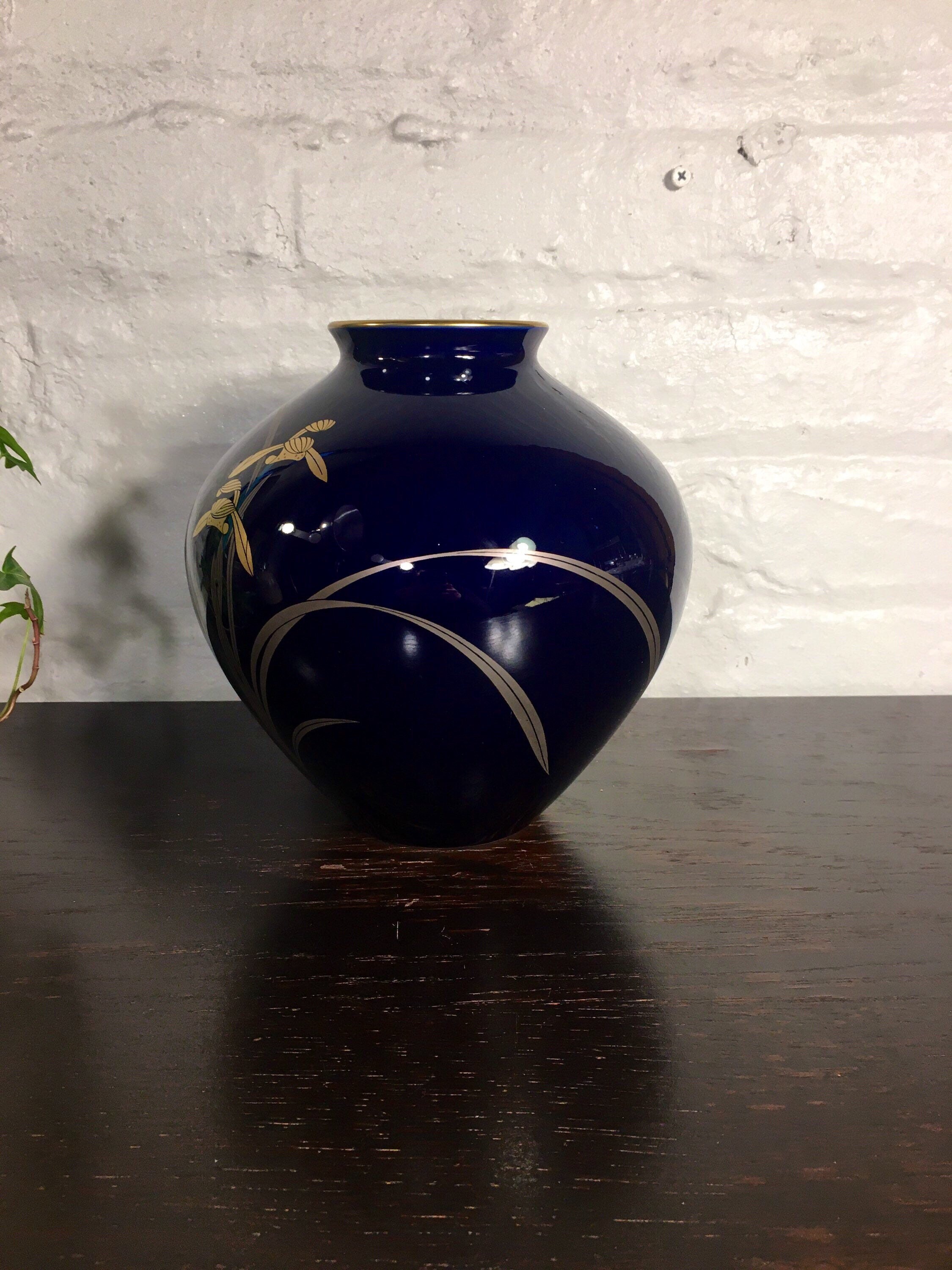 Vintage Cobalt Blue Vase Signed By Artist Oriental Porcelain Etsy