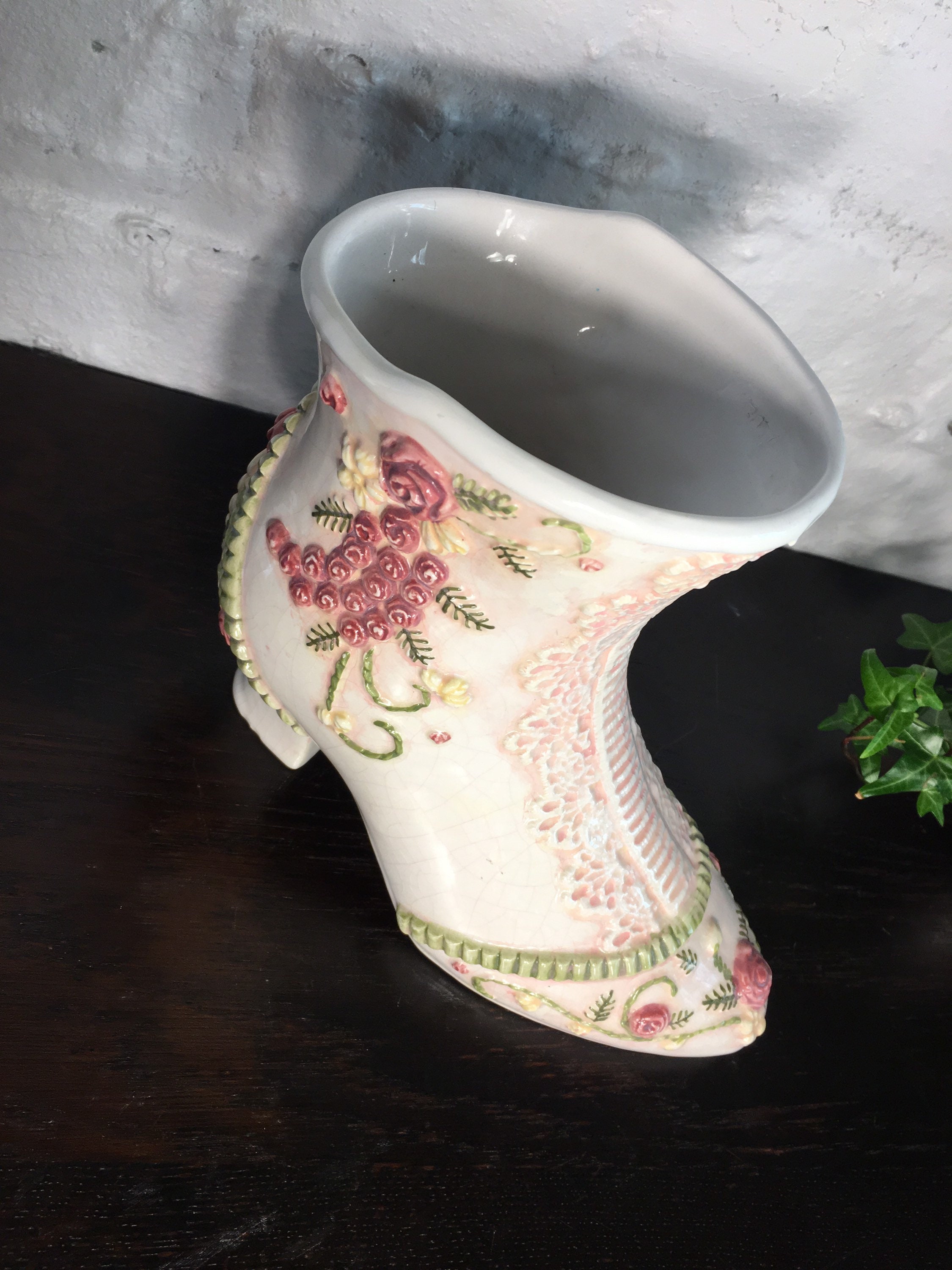 Vintage Shoe Vase Ceramic Floral Shoe Vase Atomchicago Etsy
