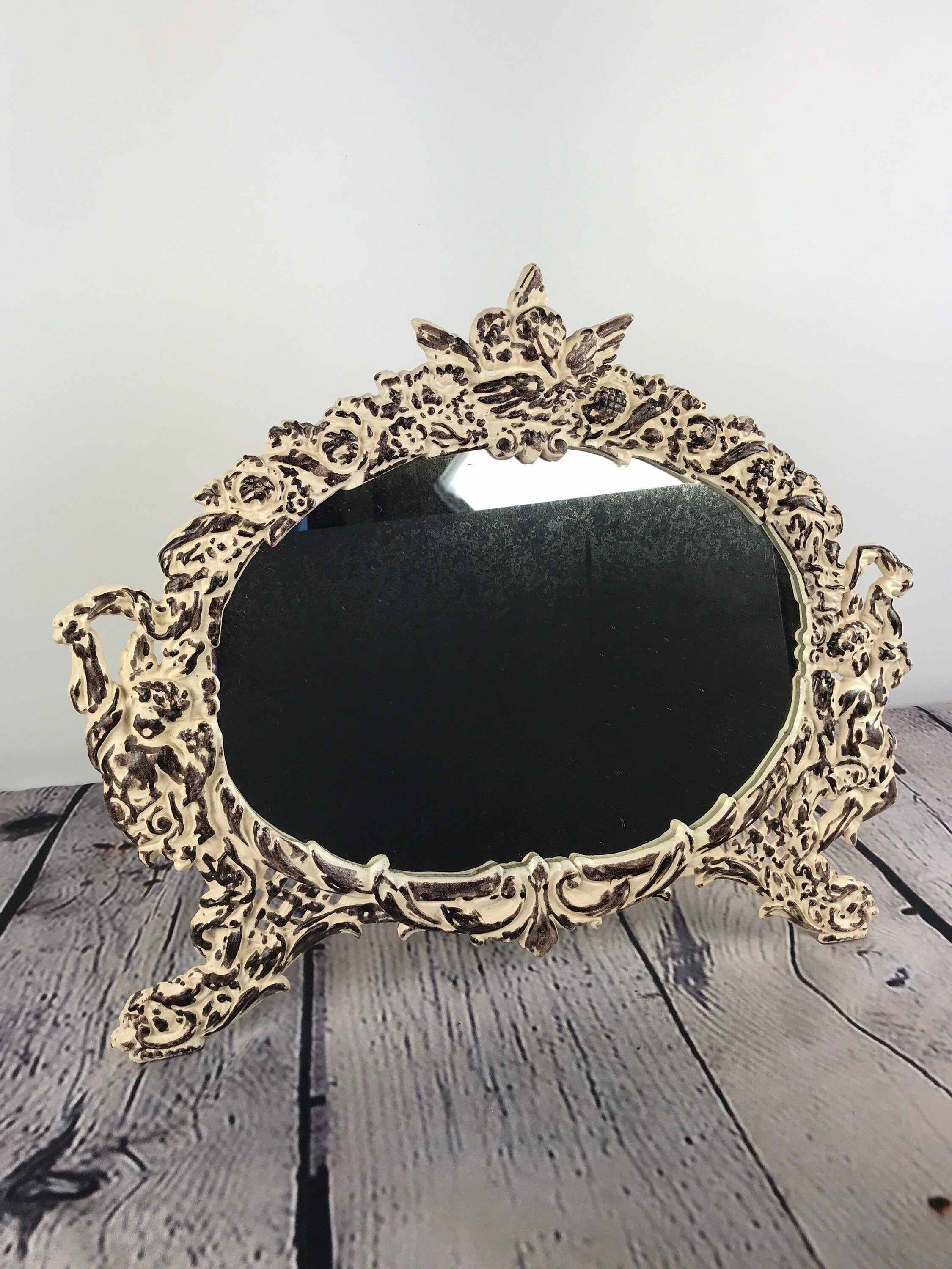Antique Ornate Desk Mirror Angels Frame Mirror Atomchicago Etsy