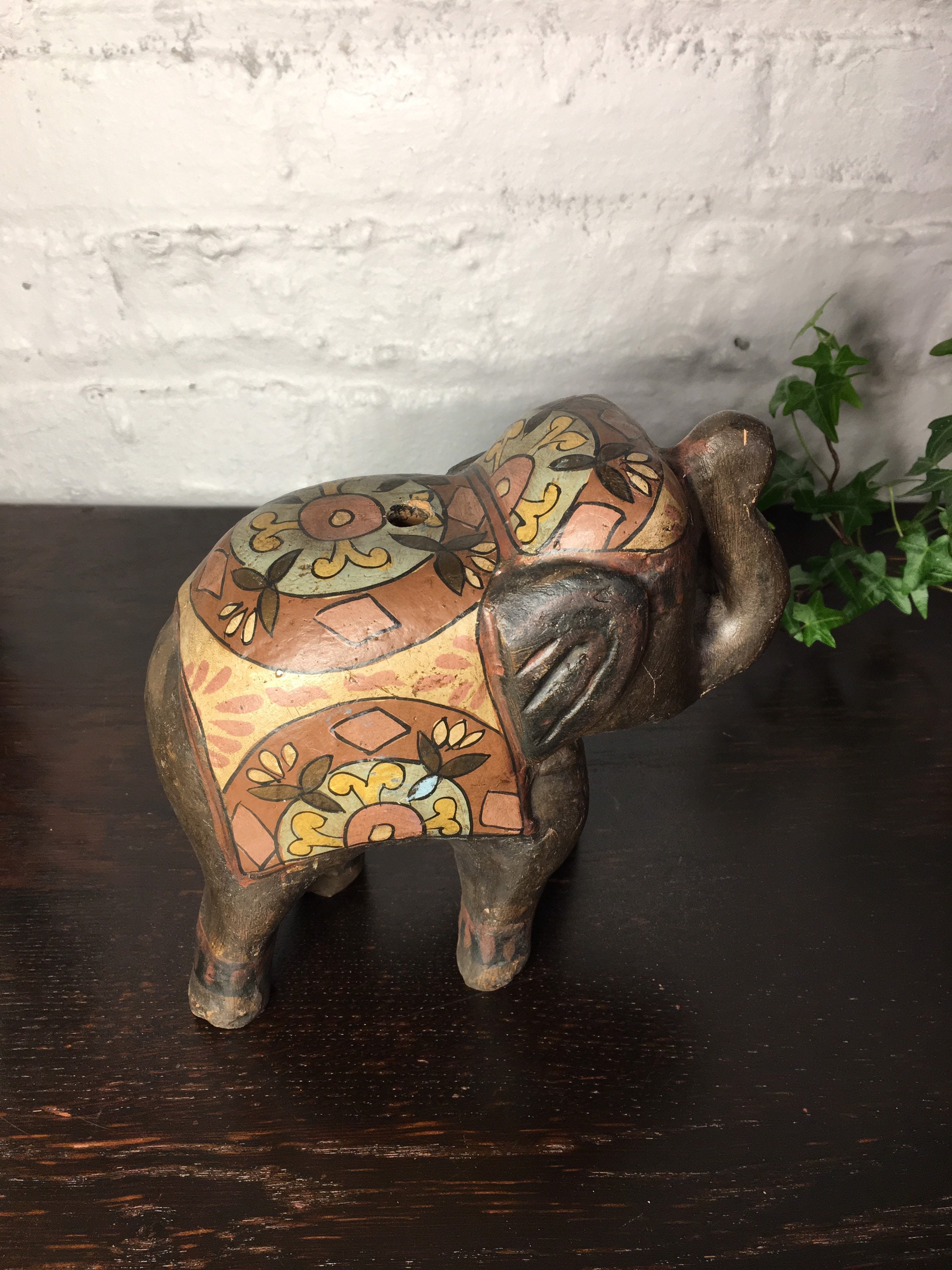 Vintage Ceramic Elephant Statue Hand Painted Elephant Etsy