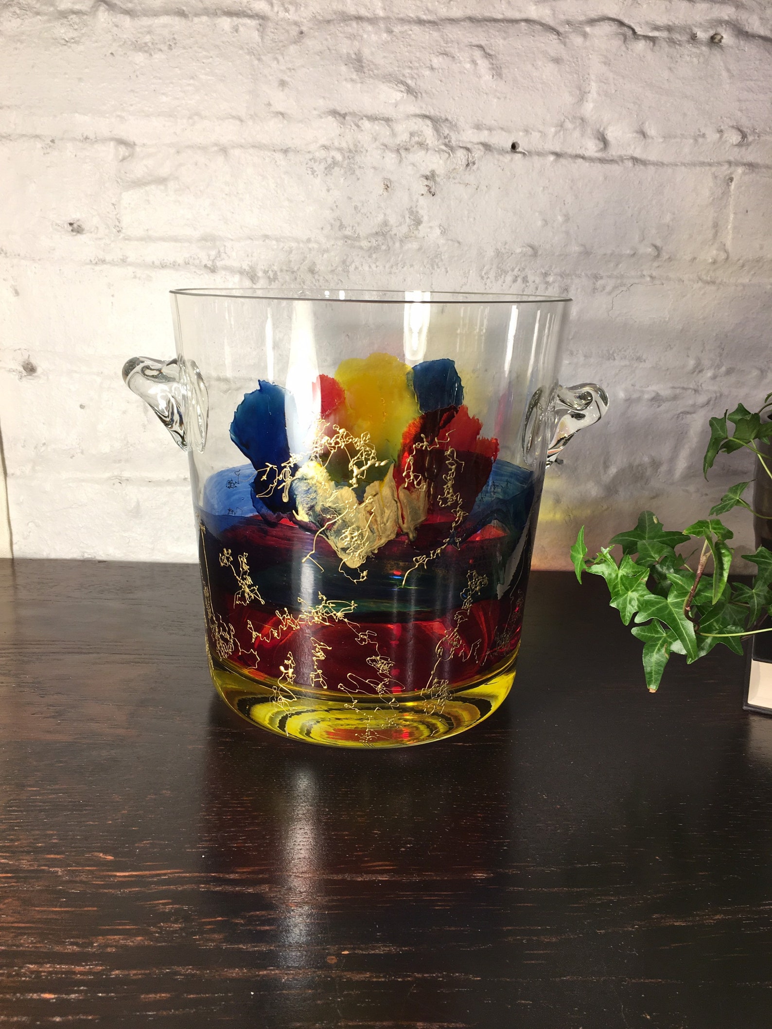 Vintage Large Glass Ice Bucket Modern Abstract Ice Bucket Etsy
