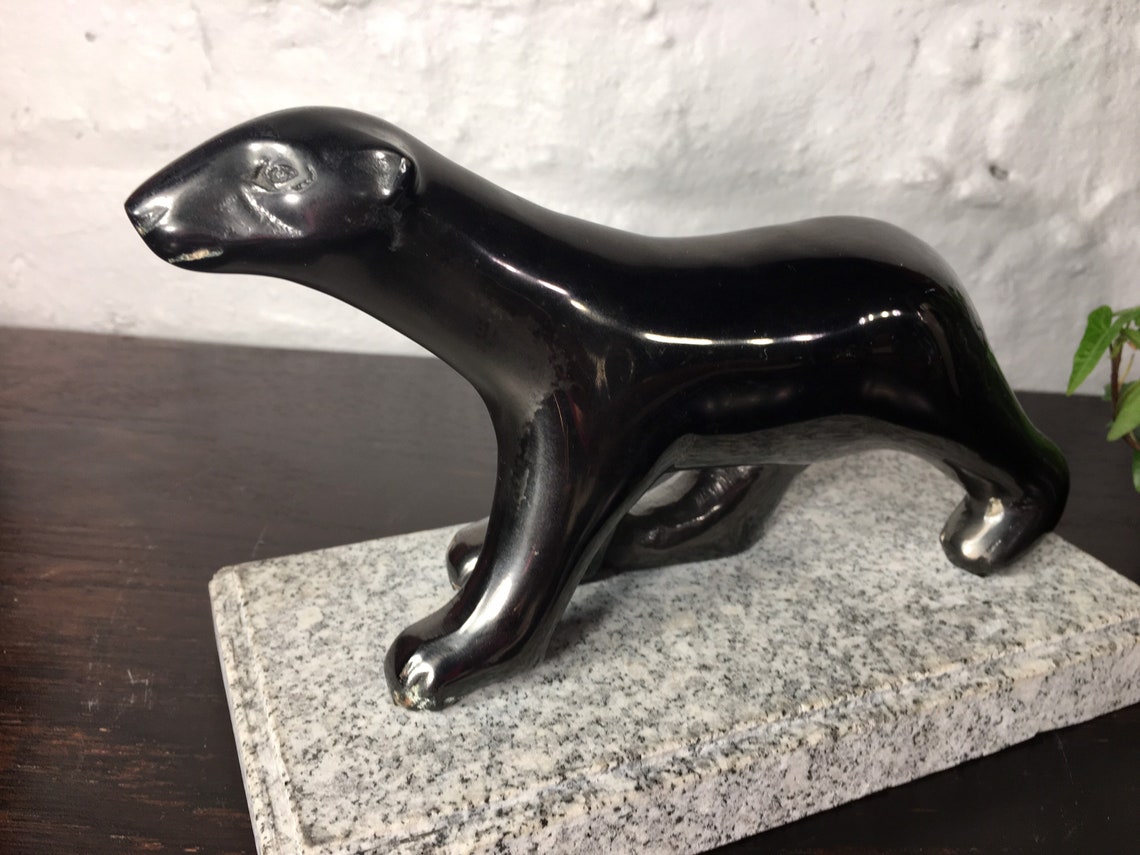 Vintage Brass Bear Statue Solid Brass Bear Figurine On Stand Etsy