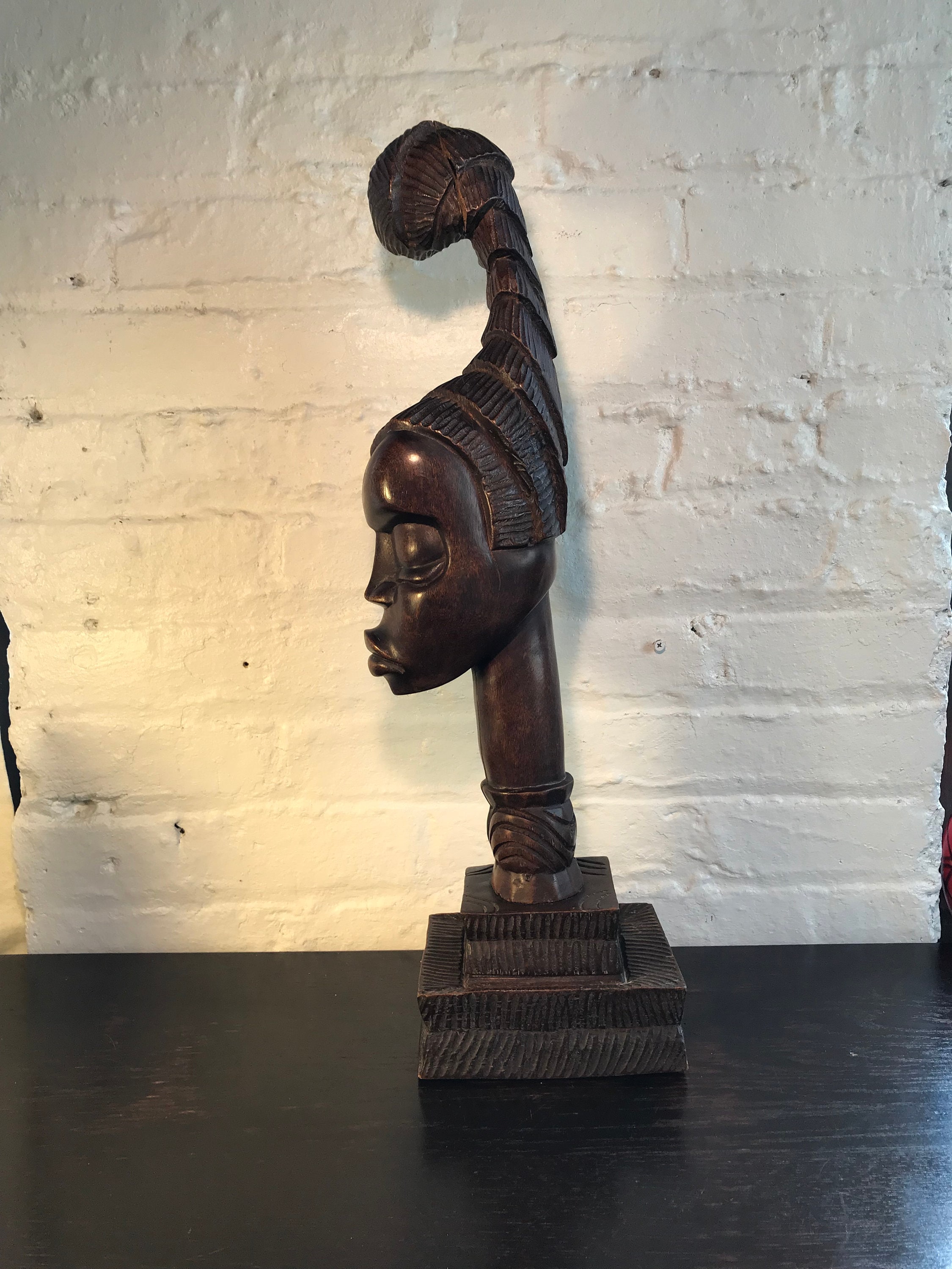 Sculpture Old Vintage Hand Carved Wooden Figure Head Bust Figure Wood