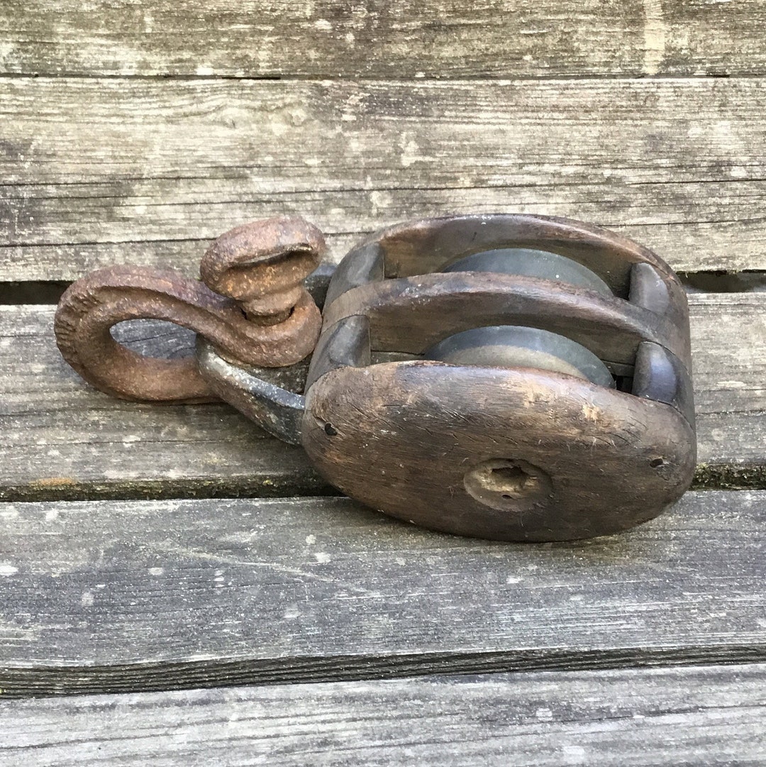 Vintage Double Pulley Wooden Pulley Farmhouse Rustic Decor Etsy