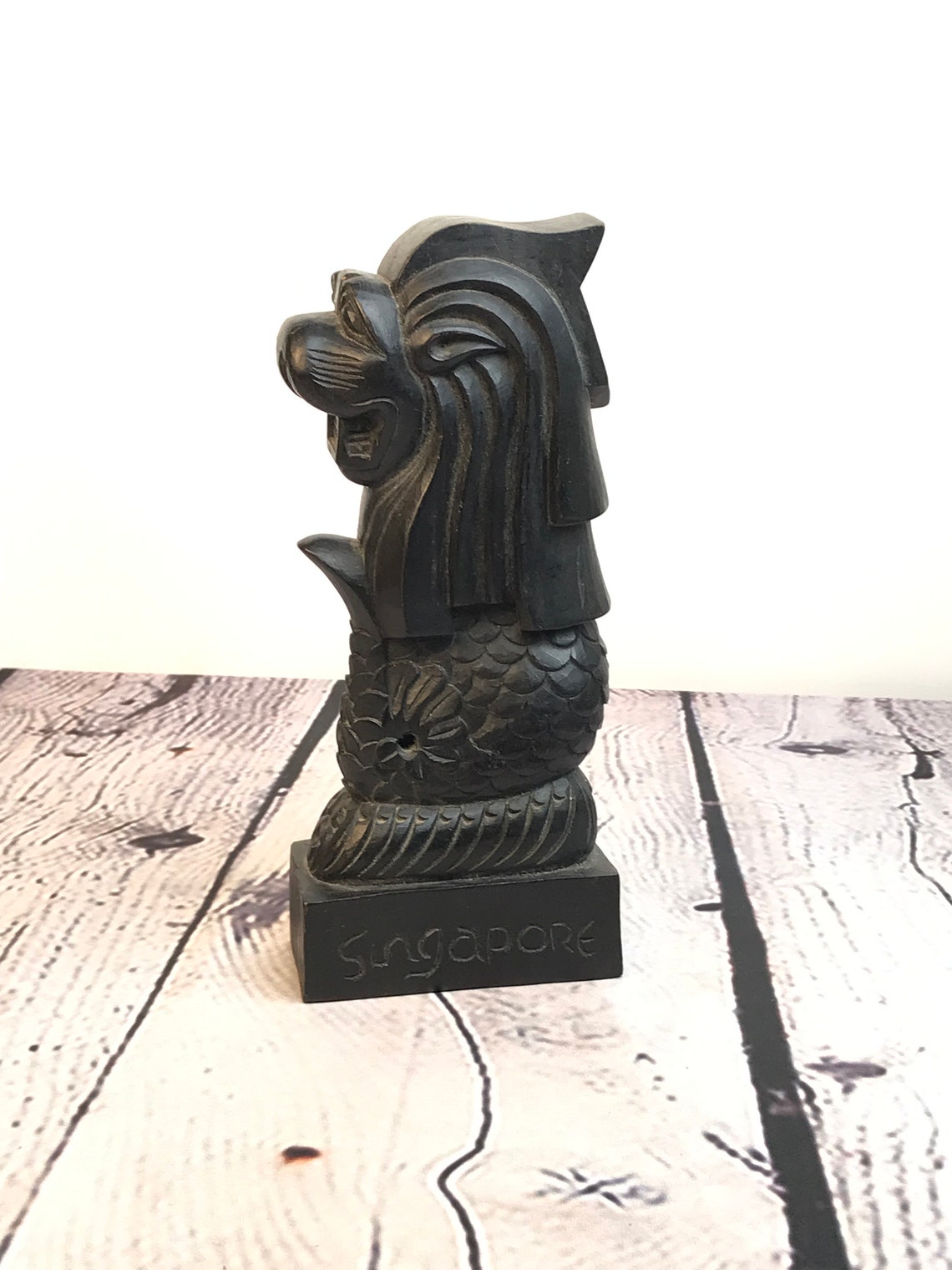Carved Singapore Merlion Sea Lion Statue Sculpture Figurine Etsy