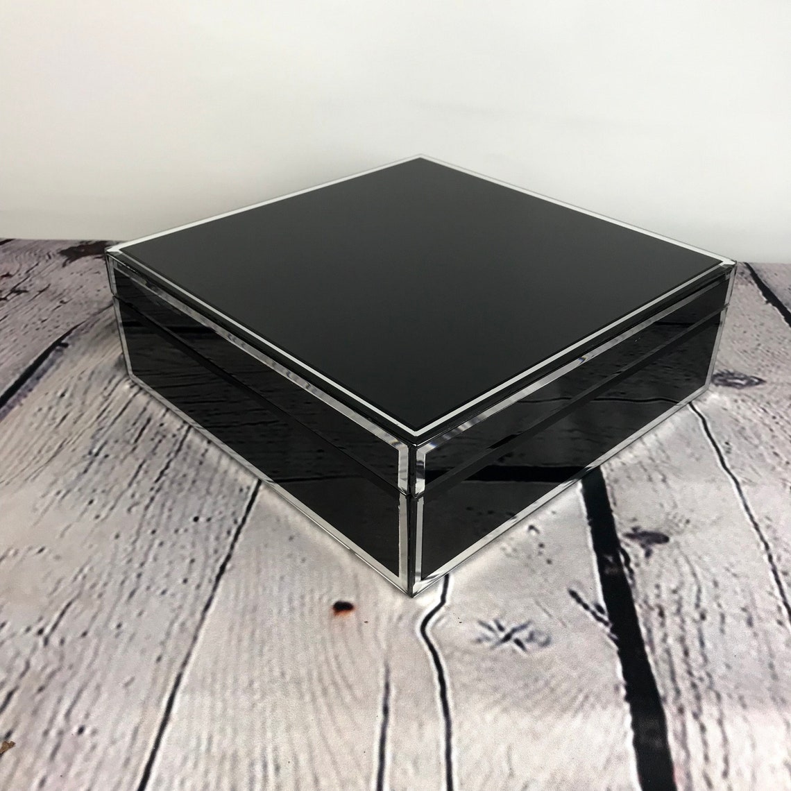 Large Black Jewelry Box American Atelier Black Glass Jewelry Etsy