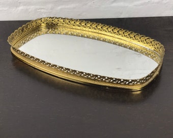 Vintage Brass Mirror Tray, Mirrored Bar Tray, Gold Vanity Mirror, Atomchicago