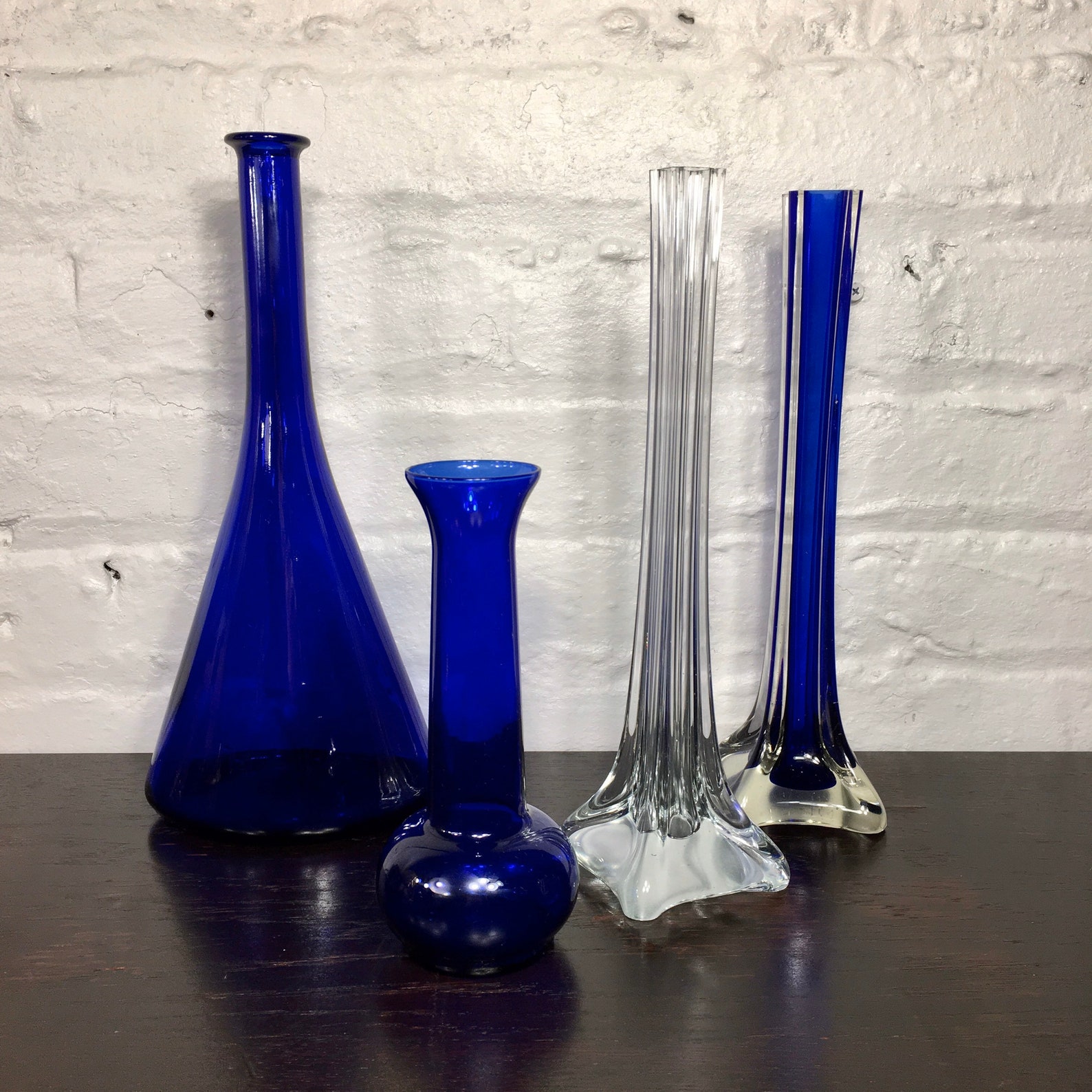 Two Thin Square Vases Cobalt Blue Glass Fluted Base Vase Etsy