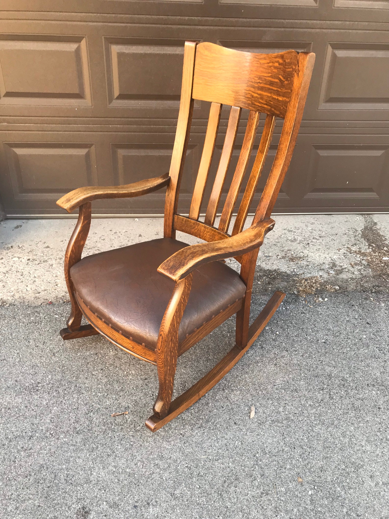 Antique Oak Rocking Chair Wooden Padded Rocking Chair Etsy