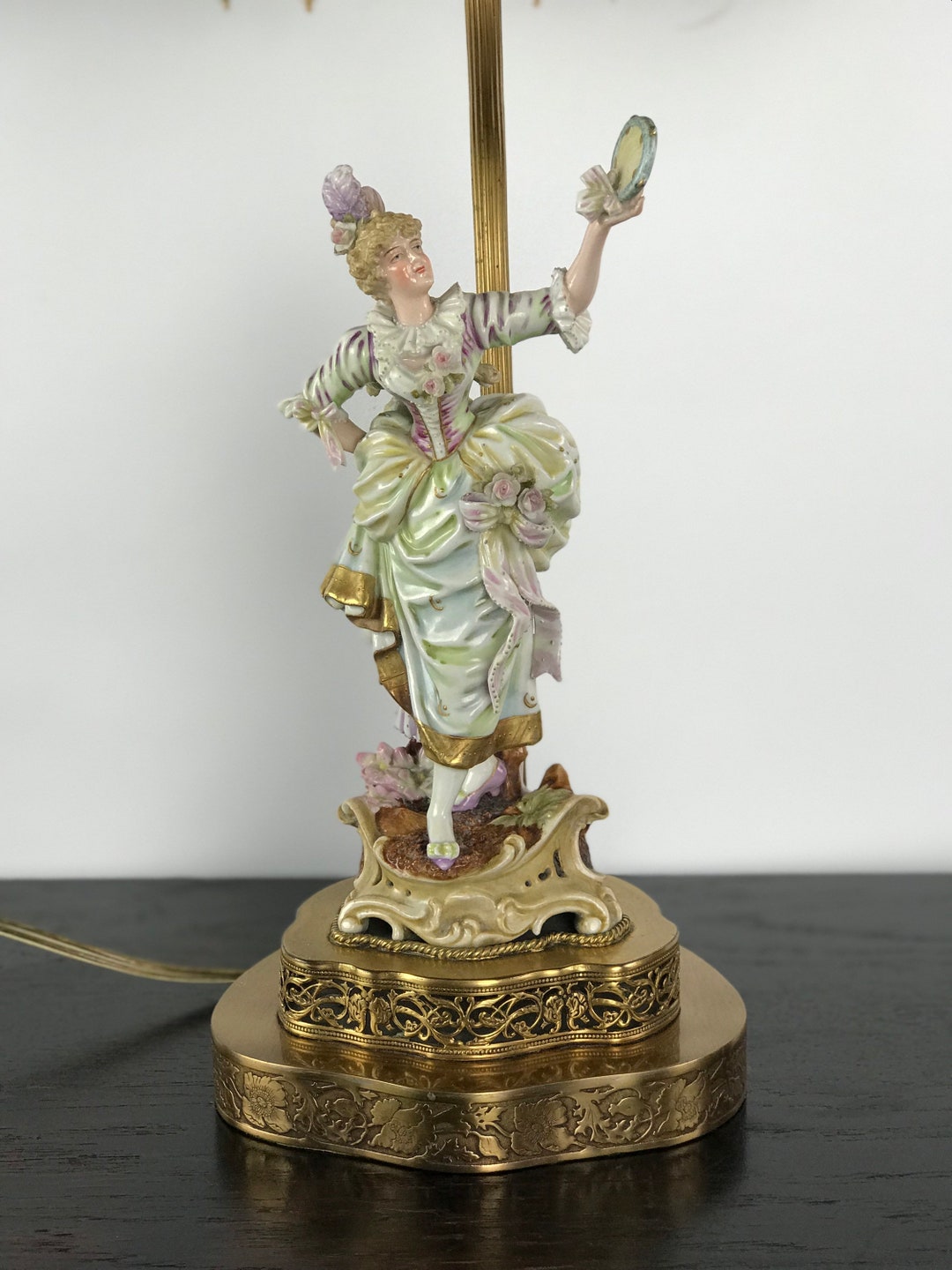 Antique Victorian Porcelain Lady Lamp With Shade Capodimonte Etsy