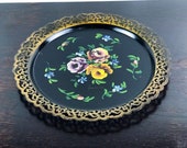 Round Toleware Tray, Hand Painter Decorative Tray, Atomchicago