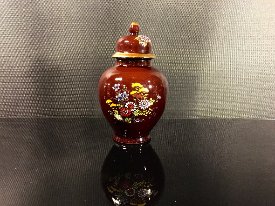 Vintage Oriental Urn Small Porcelain Ginger Jar With Flowers Etsy