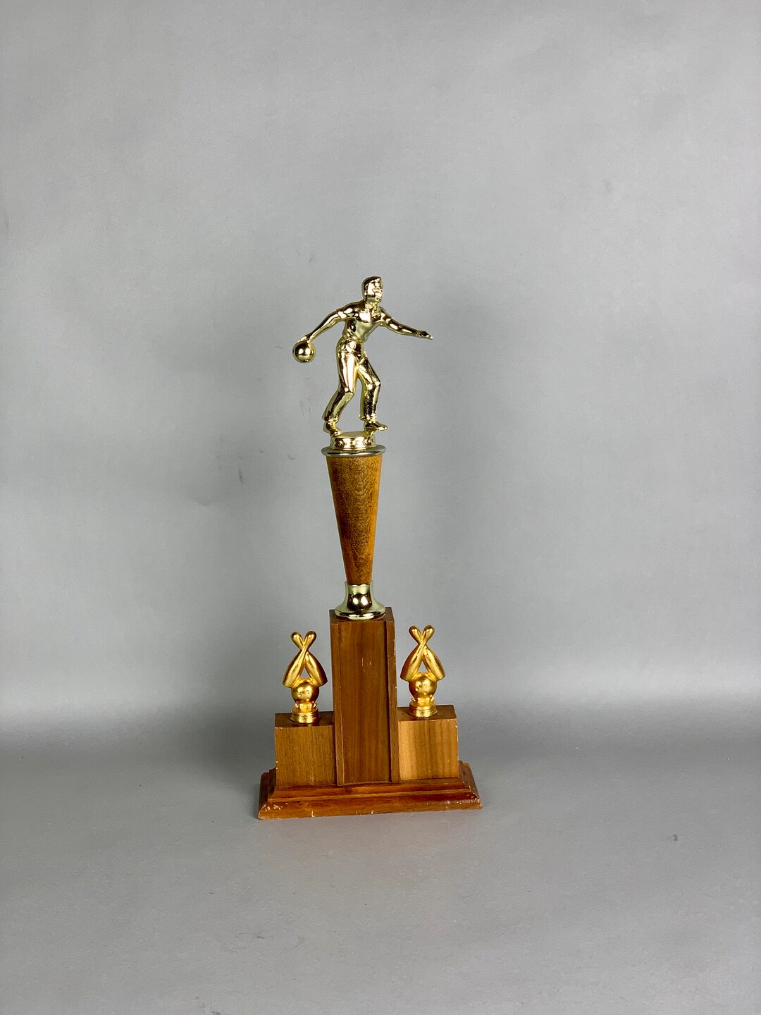 Vintage Bowling Trophy Award Statue Figurine Gold Metal Man Etsy