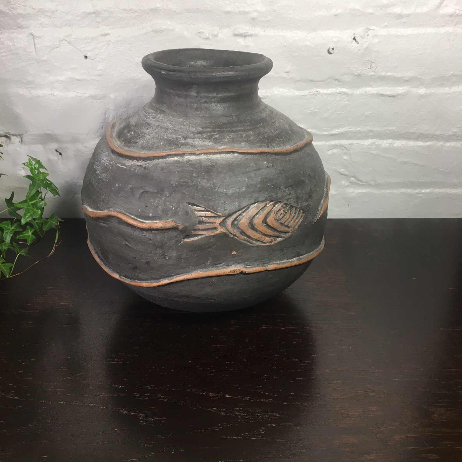 Vintage Pottery Fish Vase 11 Round Ceramic Vase Unglazed Etsy