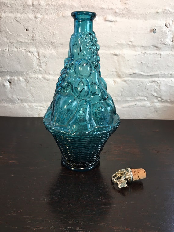 Turquoise Glass Bottle Italian Blown Glass Wine Bottle Etsy