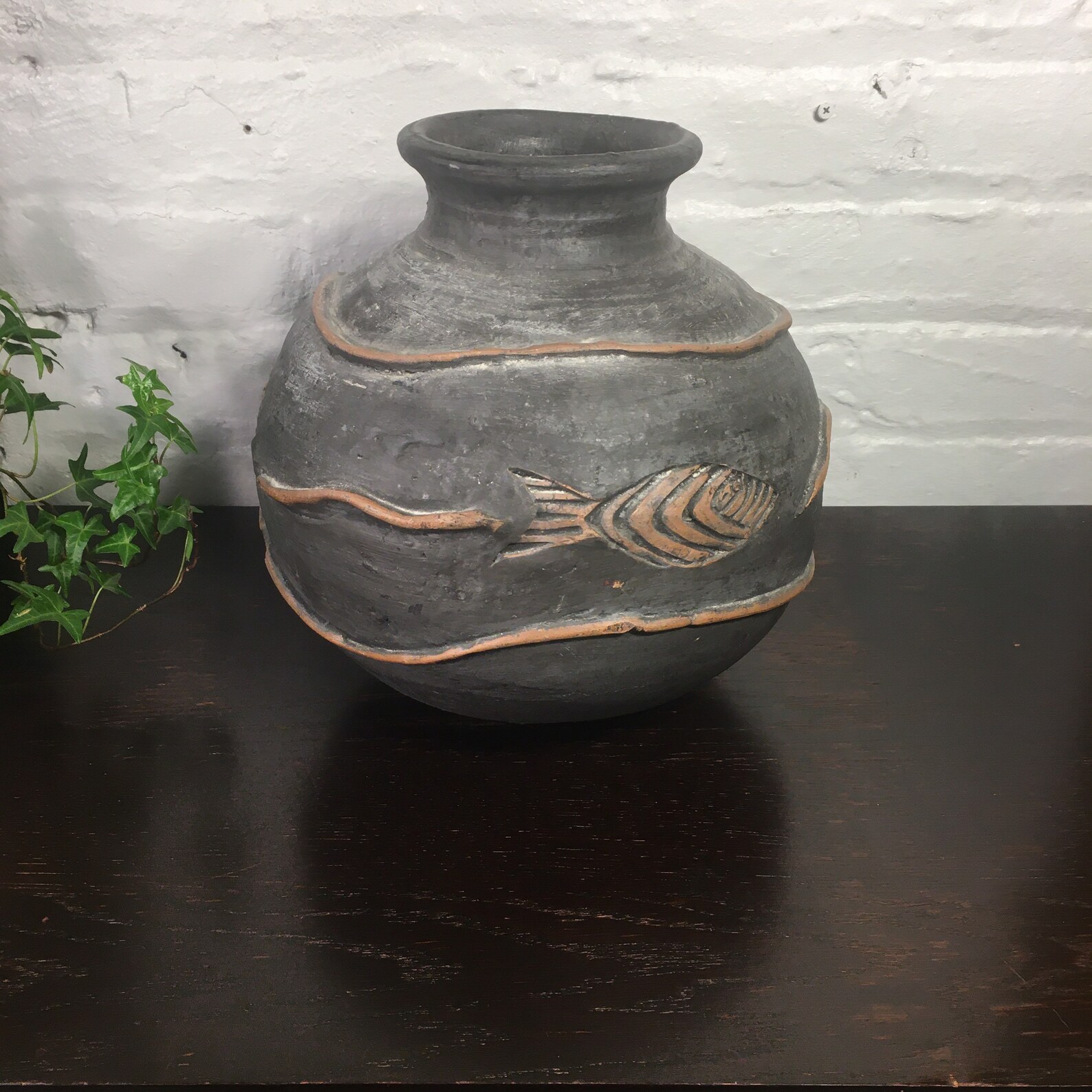 Vintage Pottery Fish Vase Large Round Ceramic Vase Etsy