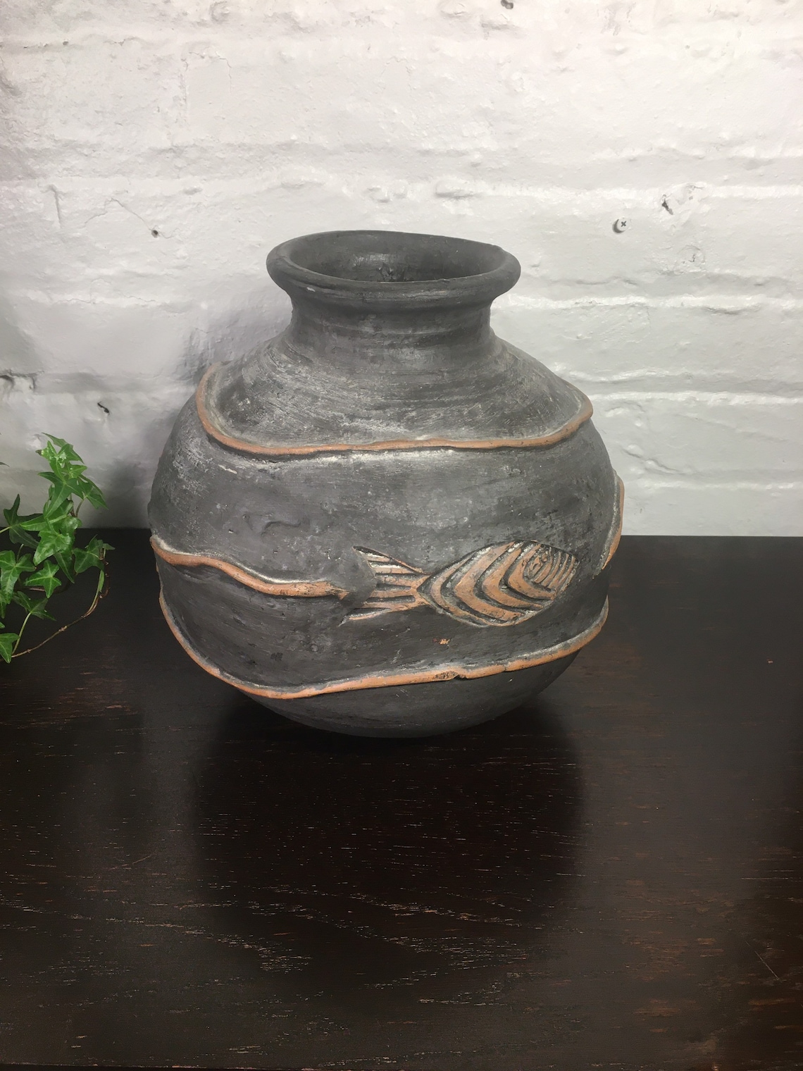 Vintage Pottery Fish Vase Large Round Ceramic Vase Etsy