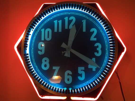 Antique Neon Clock Vintage Outdoor Neon Clock Atomchicago | Etsy