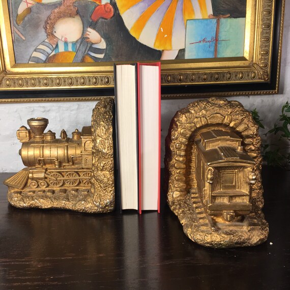 Vintage Train Bookends Universal Statuary Co Etsy