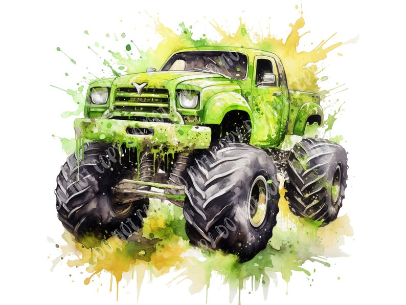 Lime Green Monster Truck Digital File PNG Great for DTF and Etsy
