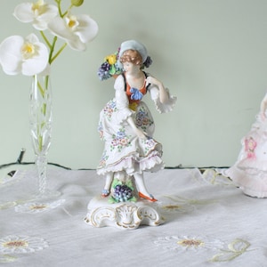 Antique Sitzendorf Germany Fruits Lady Figurine , Porcelain figurine c1918+ ( Chipped )