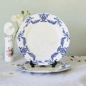 RARE Antique Carlton Barker Ltd Bros Meir Works Longton England Ribbon Swag Flow Blue Bone China plate 26.5cm ( Price / Plate ) #2404091