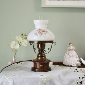 Vintage Mid Century Retro Milk Glass , Wooden ,Table Lamp