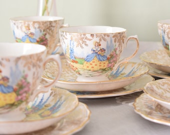 vintage Colclough Crinoline Lady, tasse de thé, soucoupe et assiette latérale, ensemble trio, porcelaine osseuse, fabriqué en Angleterre (prix séparé) #2212171