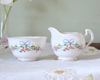 Vintage Ribbon Bone China Creamer/Milk Jug and Sugar Bowl set , Made in England,#2309261