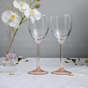 Pair of Vintage Retro France Luminarc Pink Stem Wine Glasses Set for 2  ( 2 Pieces ) #2211241