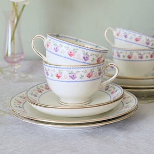 Pair of ANTIQUE Tuscan Hand Painted ,Cup ,saucer and side plate Set ( 6 pieces ), Bone China , Made in England C1907+ #2008064