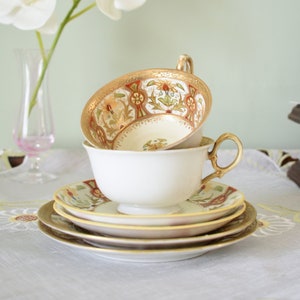 Pair of Noritake Maruki Komaru, Hand painted, Tea cup, saucer and side plate ( 6 Pieces ) , c1920+ Mad in Japan