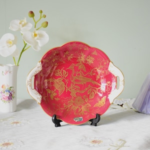 Vintage Coalport Cairo bon bon serving dish ( 25cm ) in Maroon /Burgundy and gold gilded , Decorative Plate, Made in England #24011212