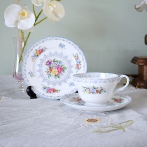 Rare Vintage Shelley Crochet Teacup , saucer and side plate, Fine Bone china  Made in England