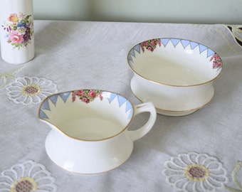 Seltenes feines Vintage Paragon Star Party Flag Art Dekor, Bone China Zuckerdose und Milchkännchen Set um 1923+, hergestellt in England #2404033