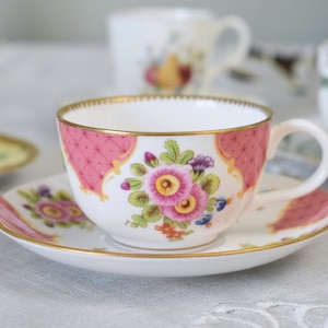 Vintage Royal Worcester Worcester Flowers Connoisseur Collection cup and saucer , espresso cup , demitasse cup ,Bone china ,Made in England