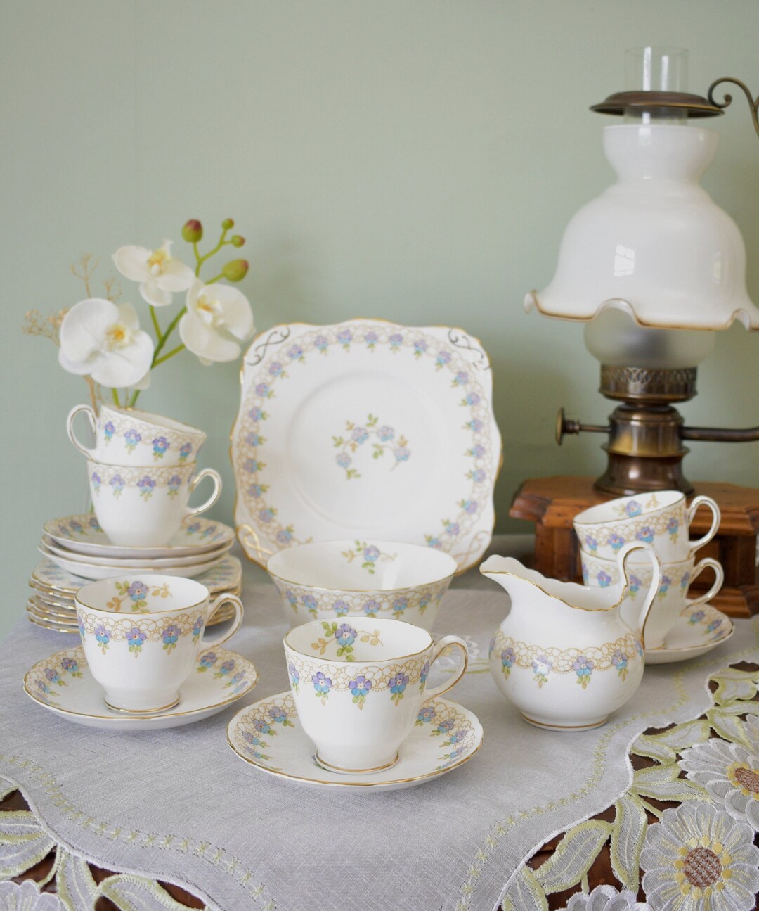 Vintage Tuscan Daisy Handpainted Tea Set 21 Pieces for 6 Person ,bone ...